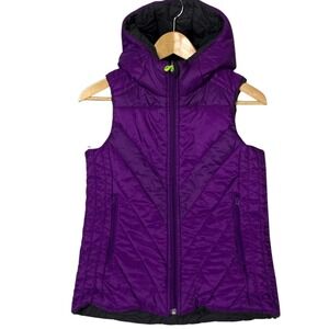 Ivivva Reversible Hooded Puffer Vest Girls 12 Purple Outerwear Quilted Gilet Fun